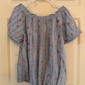 NWT Lands' End Light Blue Floral Peasant Top